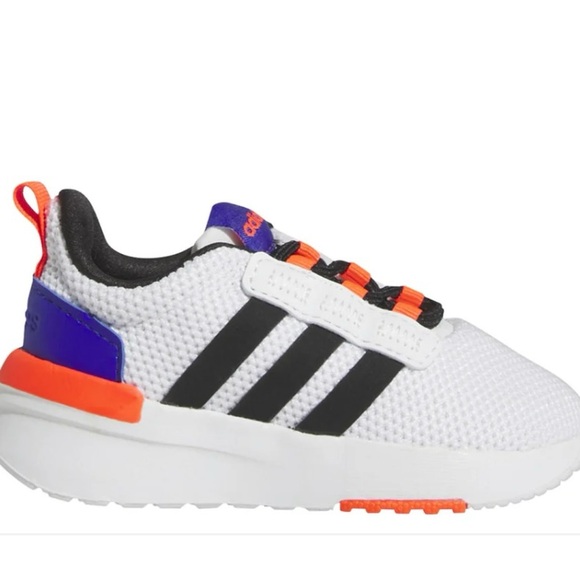 Adidas Kids White Sneakers with Black Stripes and Orange Accents - Picture 1 of 3